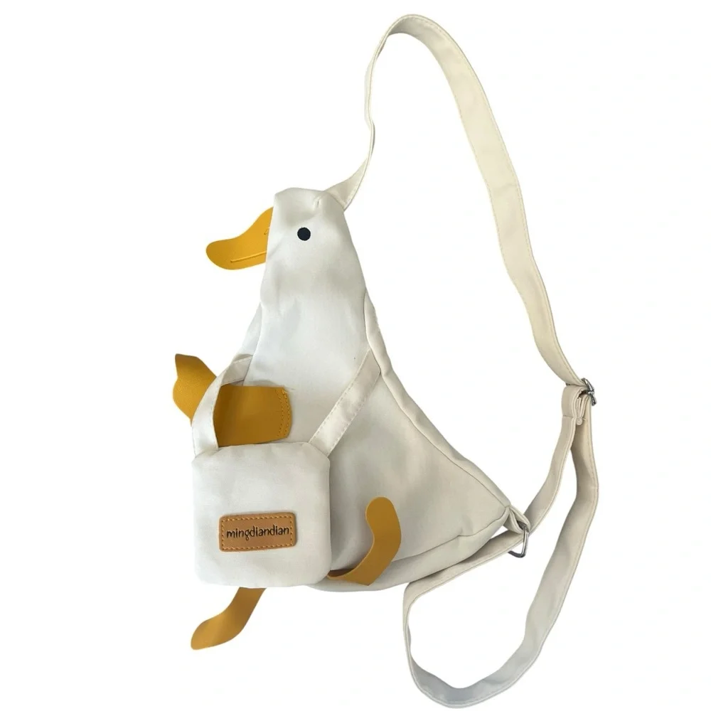 Novelty Duck Shaped Canvas Crossbody Bag Purse White Yellow - Picture 8 of 8